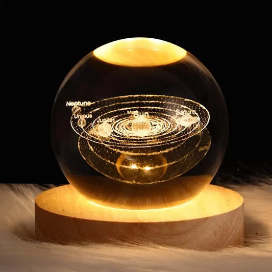 Crystal Moon Lamp with Wooden Base – Warm White Glow