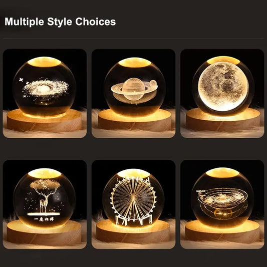 Crystal Moon Lamp with Wooden Base – Warm White Glow