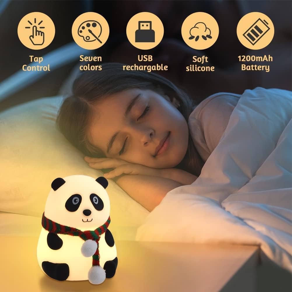 Adorable Panda Night Light – Tap Control & 7 Soothing Colors