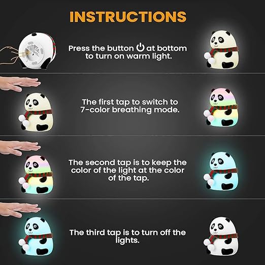 Adorable Panda Night Light – Tap Control & 7 Soothing Colors