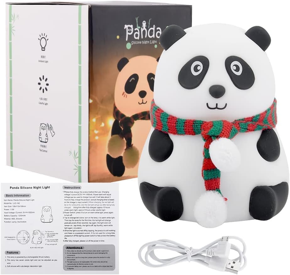 Adorable Panda Night Light – Tap Control & 7 Soothing Colors